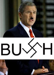 The image implies that George W. Bush is like Hitler, but doesn’t actually provide any reasons.